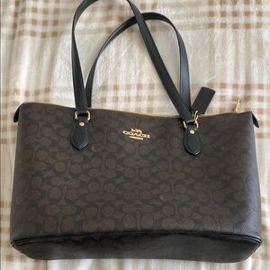 Coach Brown and Black Leather Tote Bag